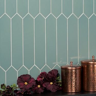 Picket Shaped Tiles | TileBar.com Picket Wall Tile, Hexagon Wall Tile, Polish Ceramics, Kitchen Backsplashes, Ivy Hill Tile, Hexagon Tiles, Wooden Mirror, Green Tile, Tile Work