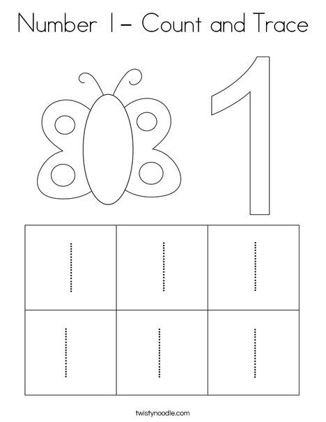 Number 1- Count and Trace Coloring Page - Twisty Noodle Trace Number 1 Worksheets, Number Tracing Printables Free 0-10, Number 1 Tracing Printables Free, Number 1 Printable Template, Number Pages For Preschool, Preschool Number 1 Activities, 1 Worksheet Preschool, 1 Worksheet, Number One Worksheet