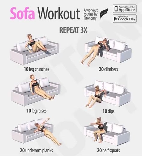 Sofa Workouts! Do these if you can’t hit the gym! Double Tap and SAVE if you find this useful! ✅💖 c Couch Workout, Arm Workouts, Ab Workout At Home, Workout Apps, Health Motivation, Going To The Gym, Daily Workout, Get In Shape, Build Muscle