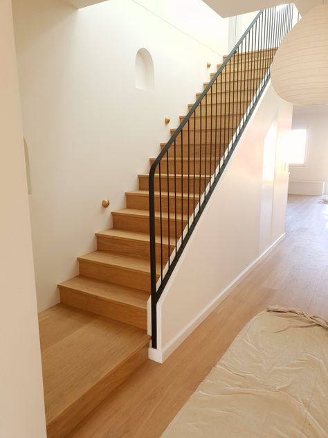 Closed Riser Staircase Installation - Timber Stair Services Design For Stairs, Staircase Railing Ideas, Stringer Staircase, Closed Staircase, Attic Layout, Staircase Installation, Big Bear Cabin, Timber Stair, Timber Staircase