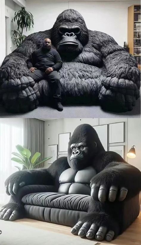 Gorilla Couch, Gorilla Sofa, King Sofa, Animal Print Furniture, Window Seat Ideas, Weird Furniture, Amazing Bedroom Designs, Cozy Ideas, Fantasy Furniture