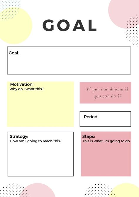 Goal Writing Template, Financial Discipline, Goal Chart, Goal Motivation, Creative Vision Boards, Goal Mapping, Self Esteem Activities, Goal Charts, Alphabet Board