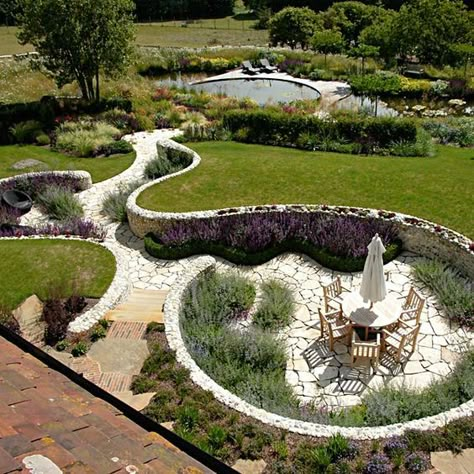 Sunken Garden, Modern Garden Design, Landscape Architecture Design, Tables And Chairs, Back Gardens, Water Feature, Back Garden, Landscape Architect, Rock Garden