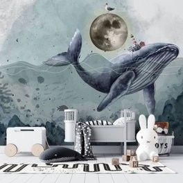 Whale Mural, Whale Wallpaper, Sea Life Wallpaper, Gorgeous Wallpaper, Whale Wall Art, Ocean Room, Nursery Mural, Murals For Kids, Playroom Wall Decor