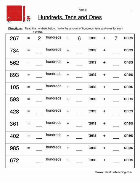 Ones Tens Hundreds Thousands Worksheet, Ones Tens Worksheet For Grade 1, Once And Tens Worksheet, Hundreds Tens And Ones Activities, One Tens Hundreds Activities, Hundreds Tens And Ones Worksheet, Hundred Tens And Ones Worksheet, Ones Tens Hundreds Chart, Units Tens And Hundreds