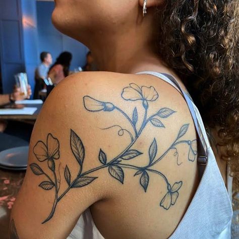 Rebecca Vincent Tattoo, Sweat Pea Tattoo, Sweet Pea Tattoo, Stick Poke Tattoo, Poke Tattoo, Stick And Poke, Watercolor Flower Art, Cute Hairstyles For Short Hair, Get A Tattoo