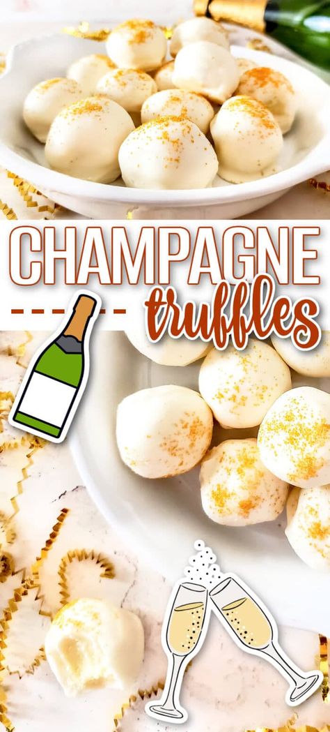 BEST CHAMPAGNE TRUFFLES White Chocolate Cream, Champagne Truffles, Family Desserts, White Chocolate Truffles, Gold Sprinkles, Truffles Recipe, Candy Truffles, Truffle Recipe, Awesome Recipes