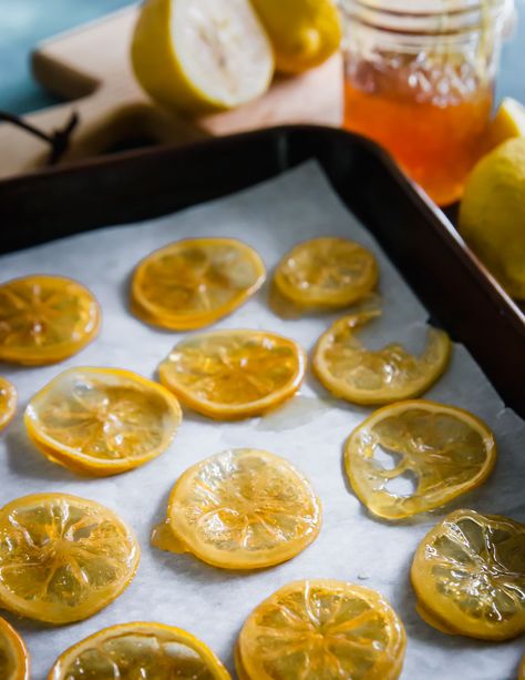 Baked Lemon Slices, How To Make Dried Lemon Slices, Dried Lemon Slices, Oven Dried Lemon Slices, Candied Lemons Slices, Lemon Candy Slices, How To Candy Lemon Slices, Candy Lemon Slices, Lemon Vodka Drinks