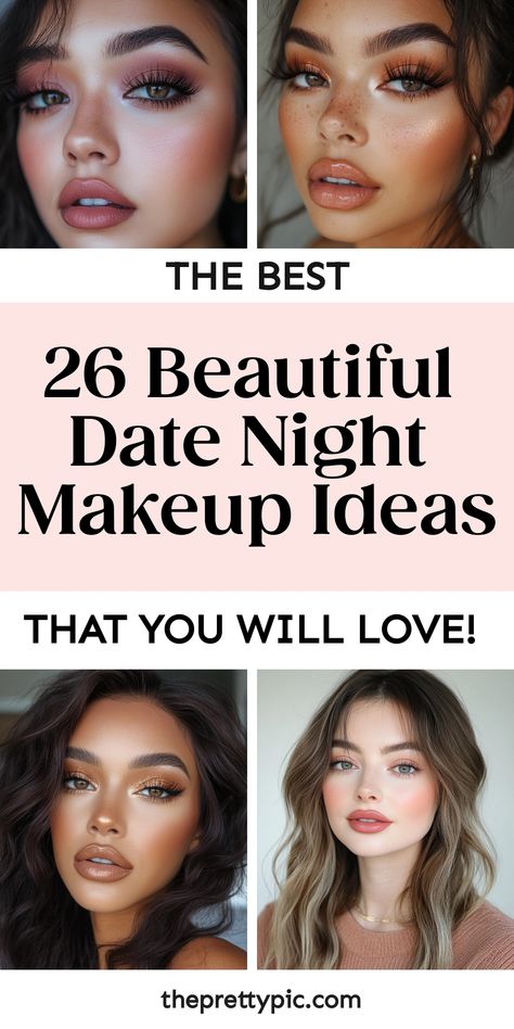 Looking for date night makeup ideas? Get inspired by these simple and stunning date night makeup looks. Whether you prefer a natural, glowy look or a more dramatic style, we've got you covered! Elevate your evening with gorgeous makeup that will make you feel confident and beautiful. From soft smoky eyes to bold red lips, find the perfect look for your next romantic outing. Let your makeup enhance your natural beauty and create a flawless appearance that will wow your partner. Date Night Make Up For Brown Eyes, Date Night Eye Makeup, Date Night Make Up Blue Eyes, Date Night Makeup Red Lips, Date Night Eye Makeup Tutorials, Bronze Eye Makeup, Vampy Lips, Date Night Makeup, Smokey Eye For Brown Eyes