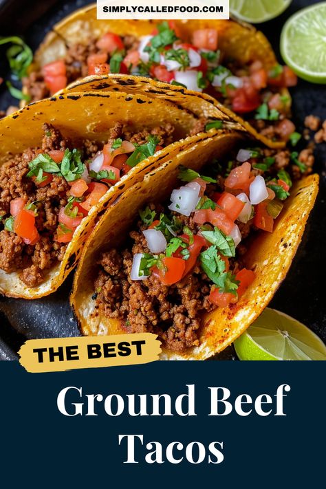 Cherish the authentic Mexican flavor with our Ground Beef Tacos recipe, a quick and easy choice for dinner. Wrapped in corn tortillas, this meat recipe matches well with a homemade dip or salad. Its straightforward yet best approach accentuates the meat's texture, a standout in beef recipes. For dinner, these tacos offer homemade, authentic Mexican cuisine. Access the full Ground Beef Tacos recipe, meat recipes, cookware advice, , dip recipes and ground beef recipes at simplycalledfood.com. Best Taco Meat Recipe, Taco Recipes Ground Beef, Beef Tacos Recipes, Easy Taco Recipes, Taco Meat Recipes, Healthy Ground Beef, Beef Tacos, Ground Beef Tacos, Meat Recipe