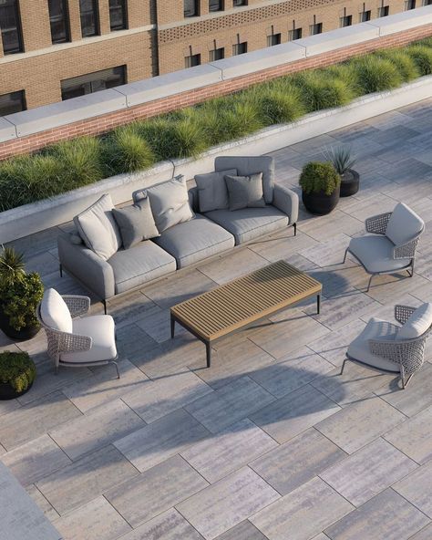 Heres how to create a sense of grandeur in your small backyard with a few strategic additions! Shale Grey, Patio Slabs, Urban Landscape Design, Modern Landscape Design, Modern Landscape, Landscape Designs, Modern Backyard, Backyard Spaces, Backyard Pool Designs