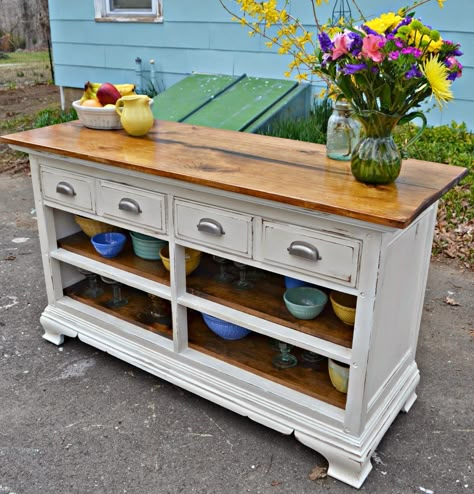 Dresser To Buffet, Dresser Turned, Upcycled Furniture Before And After, Dresser Kitchen Island, Repurposed Dresser, Flea Market Style, Vintage Dresser, Diy Kitchen Island, Furniture Refinishing