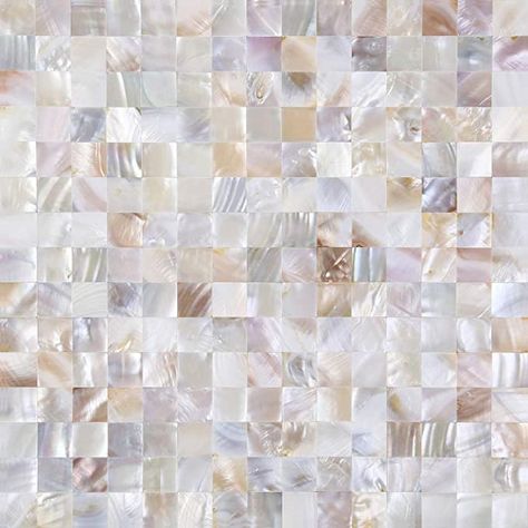 Shell Backsplash, Tiles For Bedroom, Mother Of Pearl Backsplash, Shell Mosaic Tile, Stick Tile Backsplash, Shell Tiles, Bathroom Accent Wall, Pearl Tile, Shell Mosaic