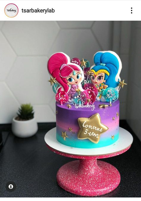 Shimmer And Shine Birthday Cake, Shimmer And Shine Cake, Shimmer Shine, Shimmer And Shine, Shimmer N Shine, Bday Ideas, 5th Birthday, No Bake Cake, Party Food