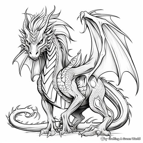 Dragon With Wings Drawing, Fire Dragon Drawing, Dragon Outline Tattoo, Water Dragon Drawing, How To Draw A Dragon, Dragon Coloring Pages For Adults, Realistic Dragon Drawing, Dragon Line Art, Dragon Stencil