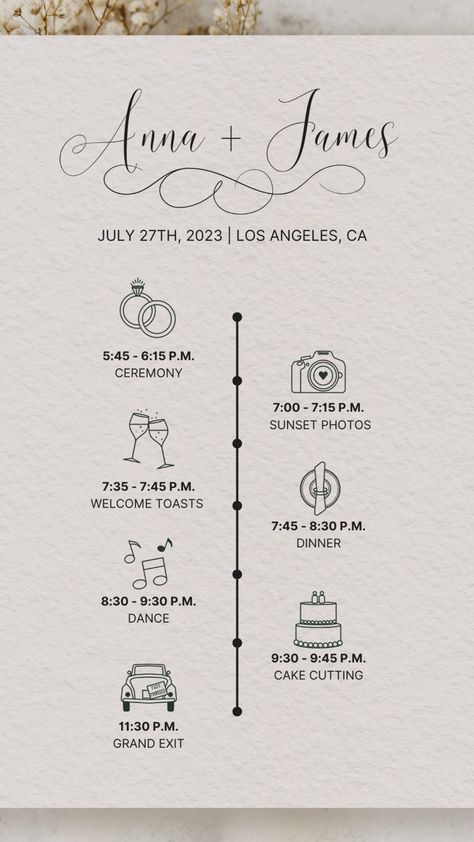 Editable Wedding ceremony Day Timeline Wedding ceremony Reception Schedule Information Wedding ceremony Program Reception Itinerary Signal Schedule Wedding ceremony Itinerary Icon Card - Etsy Canada Check more at https://howcandothis.com/weddingideas/editable-wedding-ceremony-day-timeline-wedding-ceremony-reception-schedule-information-wedding-ceremony-program-reception-itinerary-signal-schedule-wedding-ceremony-itinerary-icon-card-etsy-canada/ Wedding Ideas Luxurious, Invitation Timeline Wedding, Wedding Invitations With Schedule, Wedding Invitations With Timeline, Diy Wedding Itinerary, Wedding Iterinary, Evening Wedding Timeline No Dinner, Wedding Day Timeline Card, All In One Invitations Wedding