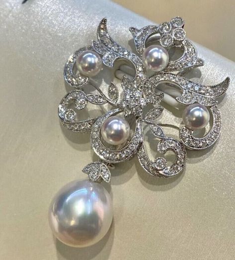 Georgian Victorian CZ and Sea Pearl Drop Brooch Pin Antique Jewelry 925 Silver Bgc Philippines, Vintage Pearl Brooch, Victorian Brooch, Elegant Jewellery, Pearl Accessories, Art Nouveau Jewelry, Gold Jewellery Design Necklaces, Precious Jewels, Sea Pearl