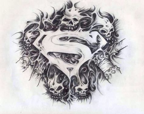 Skulls Superman Tattoos, Best 3d Tattoos, Cool Skull Drawings, Evil Skull Tattoo, Superman Symbol, Skull Art Tattoo, Skin Tattoo, Skull Art Drawing, Skulls Drawing