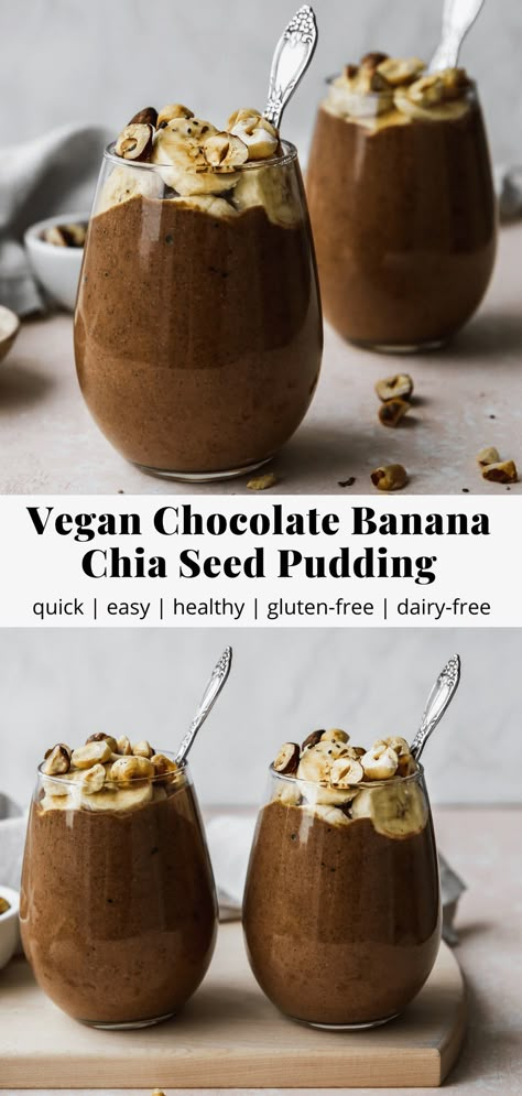 Chocolate Banana Chia Seed Pudding (Vegan) | Walder Wellness, Dietitian Healthy Chia Pudding, Banana Chia Seed Pudding, Cacao Powder Benefits, Walder Wellness, Easy Healthy Food Recipes, Banana Chia Pudding, Chia Recipes, Chia Seed Recipes Pudding, Healthy Diet Food