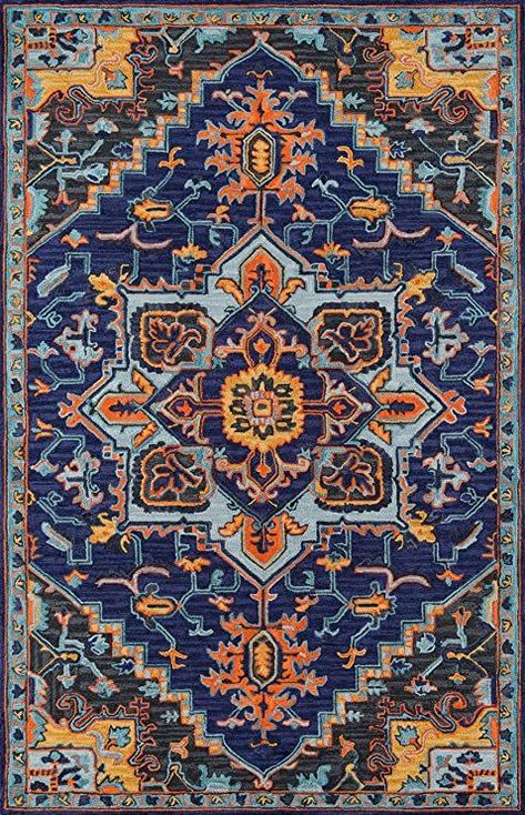 Momeni Ibiza Wool Area Rug, 3' X 5', Navy Momeni Rugs, Flowers Vines, Area Rug Decor, Rug Direct, Navy Rug, Bohemian Area Rugs, Navy Area Rug, Yellow Tones, Traditional Rug