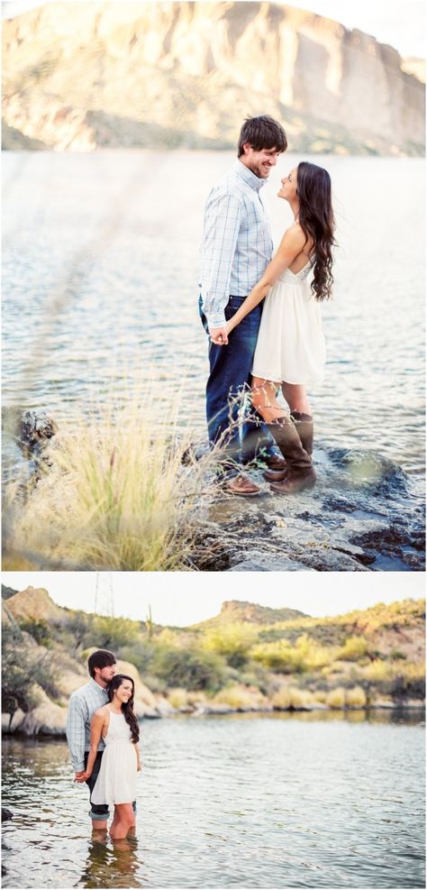 Canyon Lake, Arizona, film engagement photos - click to view more! The couple stepped into the lake for their engagement photos. Engagement Destinations, Lovely Relationships, Engament Pictures, Canyon Lake Arizona, Arizona Engagement Photos, Film Engagement Photos, Engagements Pictures, Lake Engagement Photos, Wedding Arizona