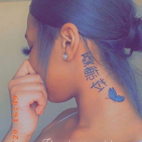 Chinese Tattoos Behind Ear, Small Dope Tattoos, Behind Ear Tattoos, Girl Neck Tattoos, Neck Tattoos Women, Foot Tattoos For Women, Small Tattoos With Meaning, Black Girls With Tattoos, Dope Tattoos For Women