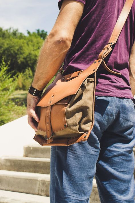 Shoulder bag men Men's shoulder bag Crossbody bag women | Etsy Leather And Canvas Bags, Leather Accessories Handmade, Felted Handbags, Woven Leather Bag, Large Leather Bag, Canvas Leather Bag, Leather Supplies, Leather Gear, Leather Sling Bag