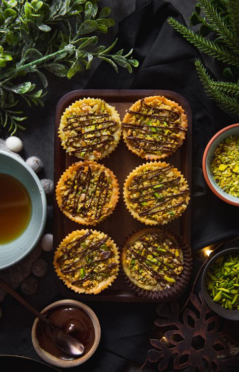 Baklava Cookie Cups - Sinfully Spicy Baklava Cookies Recipe, Eggless Cookie, Sugar Cookie Cups, Pistachio Dessert, Rose Syrup, Eggless Cookies, Raw Pistachios, Chocolate Pairings, Honey Rose