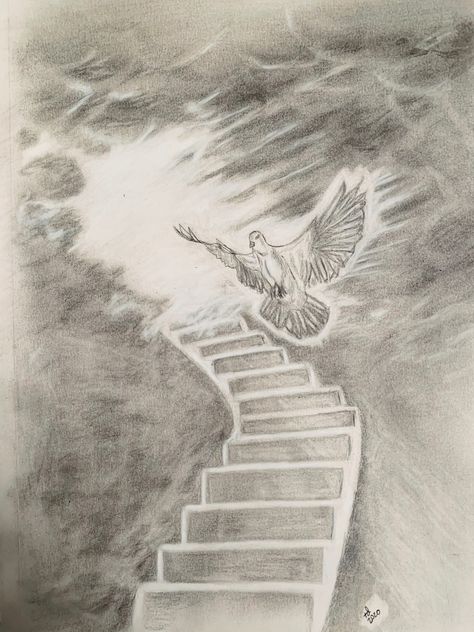 Stairway to heaven, doves, clouds, pencil art, pencil sketch, #stairwaytoheaven, #doves, #clouds, #pencildrawing, #pencilsketch Drawings Of Heaven, Drawing Of Heaven, Staircase To Heaven Drawing, Faith Drawings Sketches, Heaven Drawing Easy, Heaven Drawing Sketch, Heavenly Drawings, Christian Sketches Easy, Peace Drawing Ideas Sketch