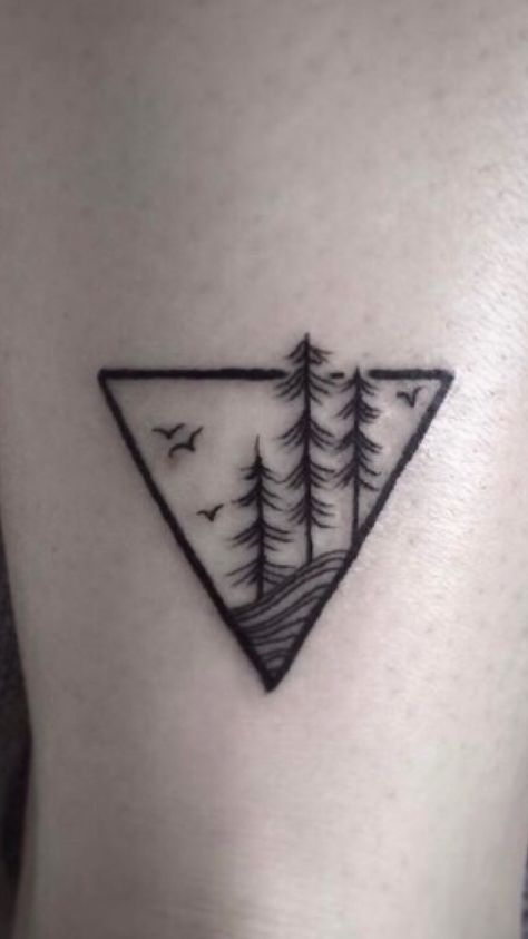 Want  #tattooed #treetattoo Tiny Teepee Tattoo, Tree Triangle Tattoo, Triangle Mountain Tattoo, Dainty Triangle Tattoo, Triangle Scenery Tattoo, Unique Hand Tattoos, Tiny Wrist Tattoos, Tree Tattoo, Travel Tattoo