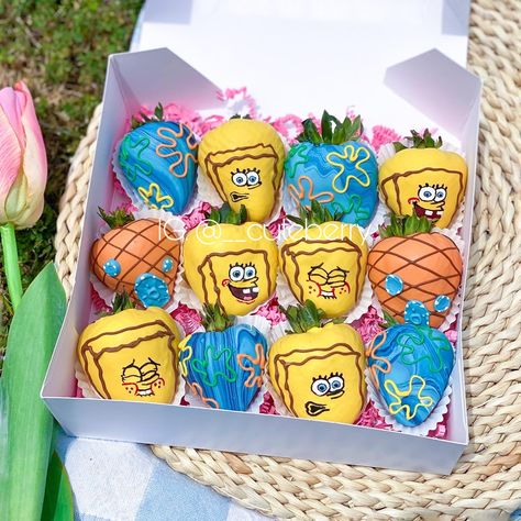 1 dozen SpongeBob Theme strawberries Spongebob Chocolate Covered Strawberries, Spongebob Strawberries, Spongebob Treats, Spongebob Chocolate, Spongebob Theme, Bob Sponge, Cake Pop Recipe Easy, Spongebob Birthday Party, Spongebob Party