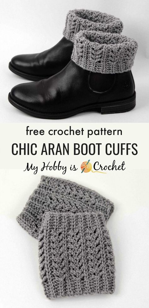 Chic Aran Boot Cuffs - Free Crochet Pattern Crochet Boot Cuff Pattern, Crochet Boot Cuff, Boot Cuff Pattern, Knitting Projects Free, Crochet Mittens Pattern, Crochet Boot Cuffs, Boot Cuff, Boot Toppers, Crochet Boots