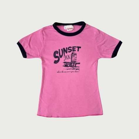 Vintage 70s Baby Tee ༄ In Barbie pink with a navy... - Depop Baby Graphic Tees, Dion Lee, Vintage Baby, Baby Tee, Infant Tees, Vintage 70s, The Sun, Trim, Sun