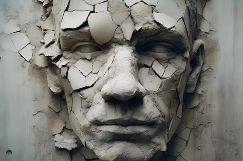 A sculpture of a face made of broken con... | Premium Photo #Freepik #photo #shatter Broken Sculpture, Broken Face, Broken Concrete, Photo Sculpture, 3d Collage, Vector Photo, A Face, Premium Photo, Fantasy Art