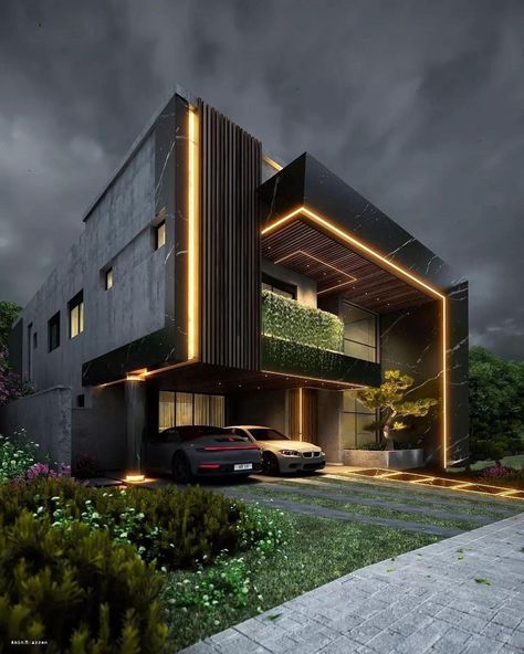 Black Luxury House, Matt Interior, Black Villa, Dream House Mansions, House Outer Design, Concept Models Architecture, Black Interior Design, Building House Plans Designs, House Arch Design