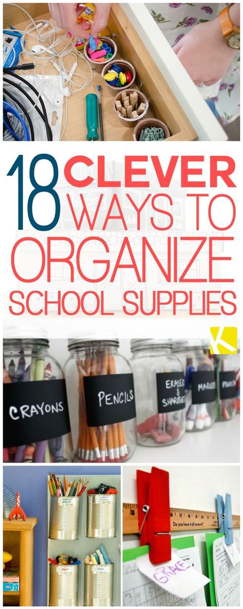 18 Clever Ways to Organize School Supplies School Organization Highschool, Organize School Supplies, Organize School, School Supply Storage, Escuela Diy, School Storage, Homework Station, School Supplies Organization, Ways To Organize