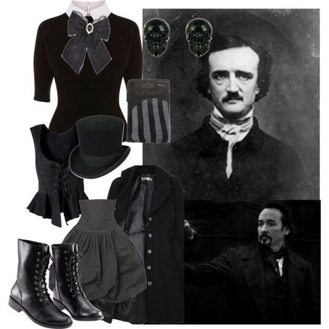 Edgar Allen Poe polyvore | Edgar Allan Poe" by catfondue on Polyvore Grey Academia, Alice In Wonderland Outfit, Goth Outfit Inspo, Goth Subculture, Haunted Halloween, Allen Poe, Edgar Allen Poe, Gothic Clothes, Dark Outfits