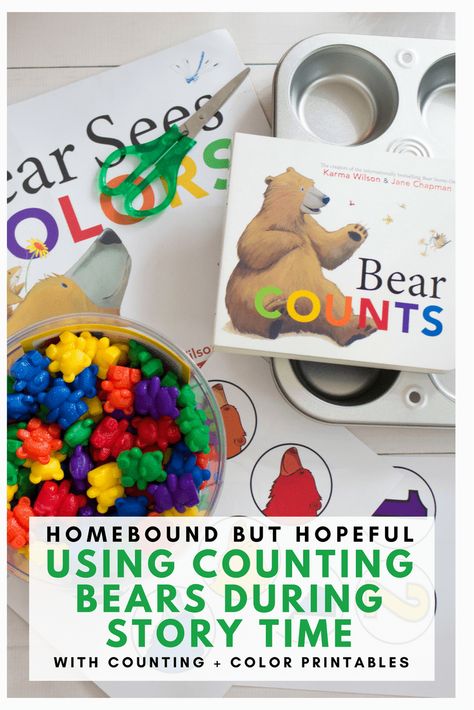 Using Counting Bears As Story Time Manipulatives Math Activities For Preschool, Teach Colors, Counting Bears, Preschool Circle Time, Story Activities, Book Baskets, Preschool Literacy, Teaching Colors, Activities Preschool