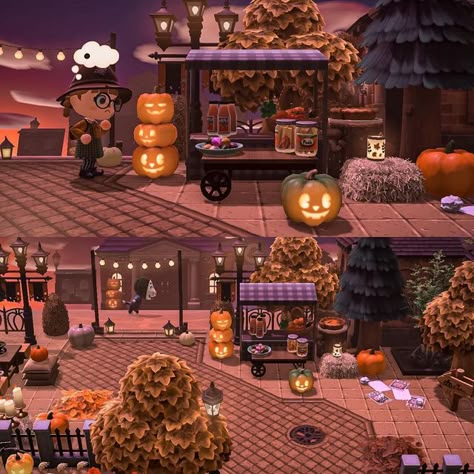 Acnh Halloween Decor, Animal Crossing Halloween Island Ideas, Acnh Autumn House, Halloween Ideas Acnh, Acnh Fall House, Spooky Acnh Ideas, Autumn Acnh Ideas, Acnh Halloween Town, Acnh Halloween Builds