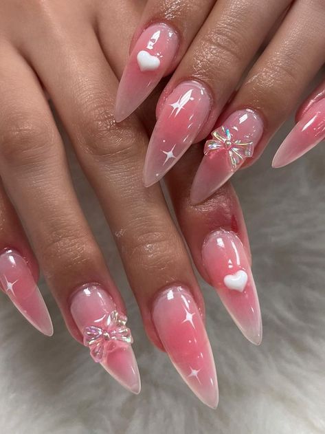 A dreamy aura nail design with pastel swirls and shimmering stars, reminiscent of a celestial dreamscape Pink Stiletto Nails, Stunning Nails, 2024 Nails, Smink Inspiration, Blush Nails, Pretty Gel Nails, Kawaii Nails, Pink Acrylic Nails, Dream Nails