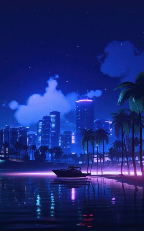 Download wallpaper 800x1280 gta vi, vice city game, coast, night, samsung galaxy note gt-n7000, meizu mx 2, 800x1280 hd background Gta Vice City Wallpapers, Vice City Wallpaper, Vice Aesthetic, Gta City, Gamer Style, Gta Vi, Gta Vice City, Tropical Aesthetic, Bus Graveyard