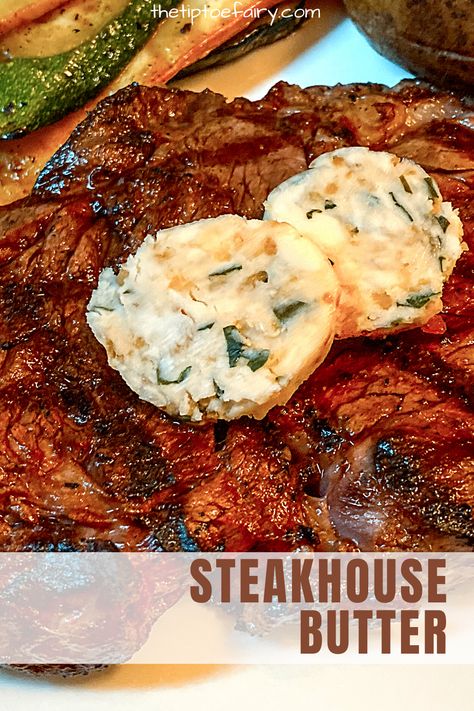 Looking for something delicious to top on your steaks? Try this Steakhouse Butter! It's full of garlic and fresh parsley and has the perfect bite! #compoundbutter #butterecipes #steakrecipes #garlicbutter #garlic Steakhouse Butter, Steak Butter Recipe, Steak Toppings, Steakhouse Steak, Grilled Steak Recipes, Grilled Zucchini, Juicy Steak, Looking For Something, Butter Recipe