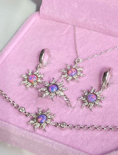 Rapunzel Inspired Colorful Dream Sun Opal Necklace, Earring and Ring Set 925 Sterling Silver, Perfect Gift Set - Etsy Rapunzel Jewelry, Ring And Bracelet Set, Rapunzel Sun, Necklace And Ring, Ring And Bracelet, Sun Necklace, Earring Ring, Adjustable Necklace, Opal Necklace