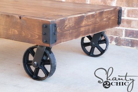 Downstairs Ideas, Factory Cart, Industrial Cart, Coffee Table With Wheels, Coffee Table Inspiration, Cart Coffee Table, Coffee Table Plans, Diy Platform Bed, Shanty 2 Chic