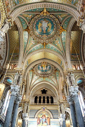 Cathedral Art, Blue Castle, Cathedral Basilica, Opulent Interiors, Cathedral Architecture, Historic Architecture, Old Churches, Cathedral Church, Lyon France