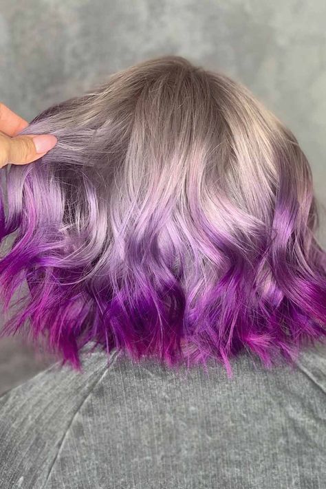 Blonde Hair With Blue Tips, All Pink Hair, Blonde Hair With Purple Tips, Blonde Ombre Hair Color, Hair Dye For Kids, Blue Tips Hair, Lavender Hair Ombre, Hairstyle Ideas For Long Hair, 100 Hairstyles