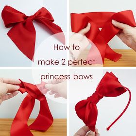 How to make 2 perfect princess bows. Using extra wide satin ribbon makes bow making so much easier. Includes a tutorial for a Belle bow and a Snow White headband. Belle Bow, Snow White Birthday Party, Snow White Costume, Snow White Birthday, Snow White Party, Make A Bow, White Costumes, Diy Bows, White Birthday