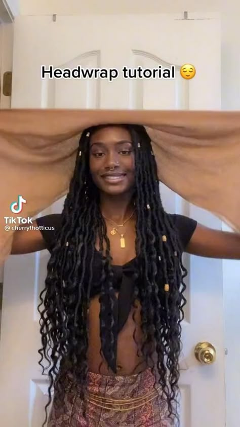 Braid Hair Wrap Styles, Faux Locs Hairstyles With Scarf, Faux Locs Scarf Styles, Faux Locs With Scarf Head Wraps, Scarf Hairstyles Black Braids, Faux Locs Head Wrap, Faux Locs Styles With Scarf, Head Wrap Styles For Long Locs, Box Braid Hairstyles With Scarf