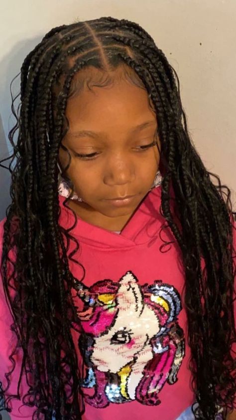 Cute Hairstyles For 9yr, Hairstyles For Black Girls Kids 10-11 Braids, Hairstyles Braids Black Kids 9-10, Hairstyles For 9 Year Girl Black, Kids Medium Knotless Braids, Knotless Box Braids For Kids, Braids With Curls For Kids, Black Hairstyles Kids, Braids For Kids Black