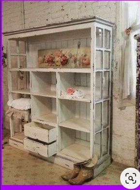 Going to ask my husband to make this for me. Window Bookcase, Shabby Chic Farmhouse Living Room, Shabby Chic Bookcase, Camera Shabby Chic, Commode Shabby Chic, Shabby Chic Apartment, Styl Shabby Chic, Farmhouse Living Room Decor Ideas, Vintage Window